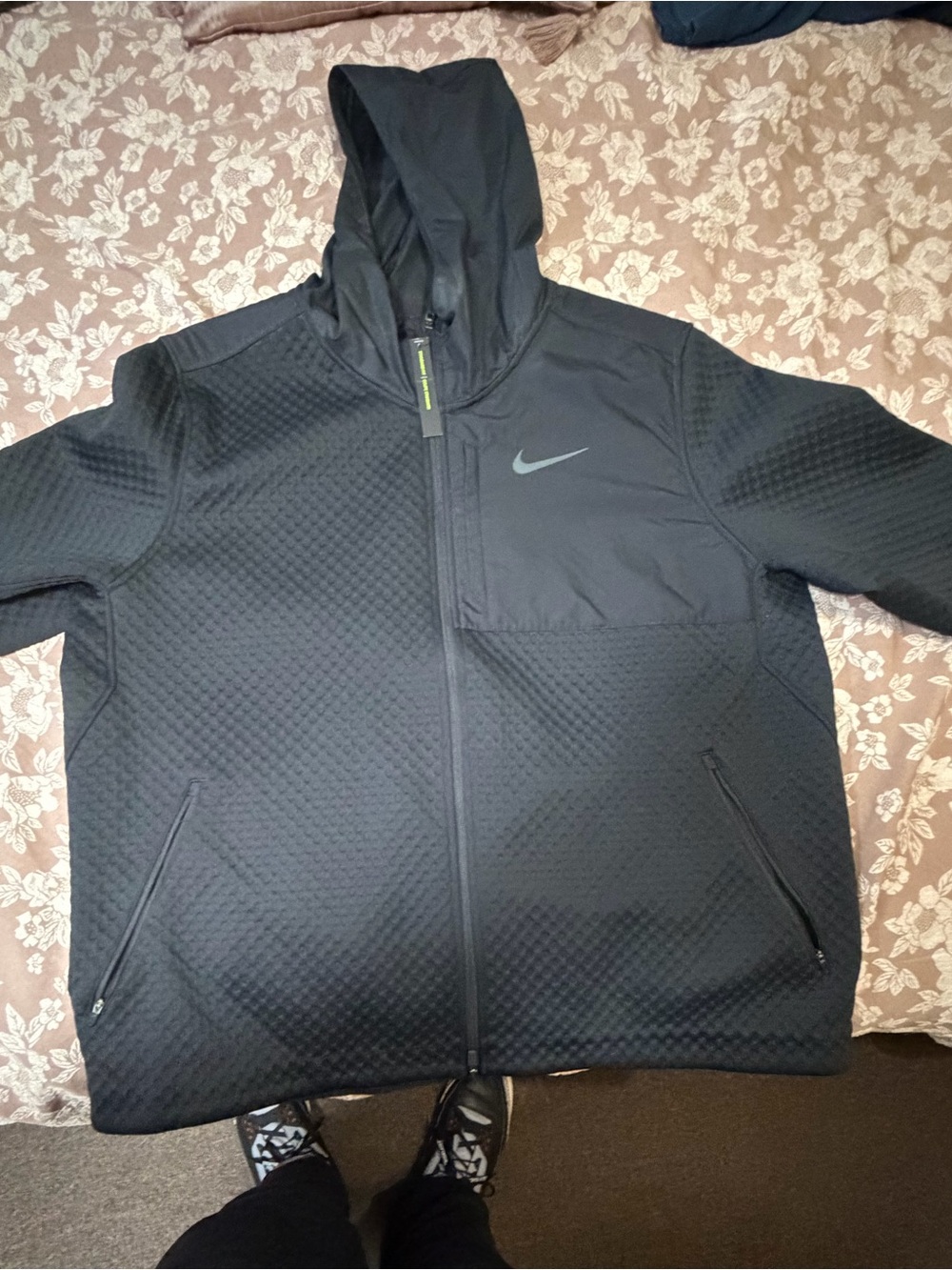 Nike Black Quilted Performance Jacket with Hood and Swoosh